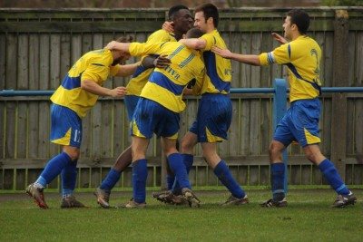 Garforth celebrate Curtly Martin-Wyatt's decisive goal. Picture: Steve Richardson