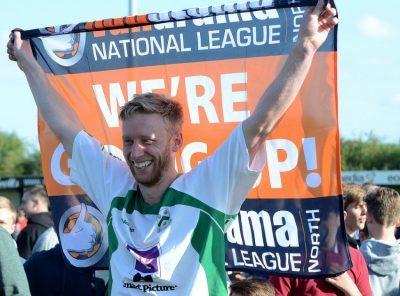 Defender Danny Hone celebrates winning promotion with North Ferriby. Picture: John Ruskin