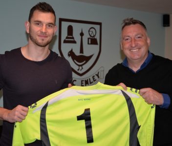 Gary Stevens with Darren Hepworth after agreeing to sign for AFC Emley