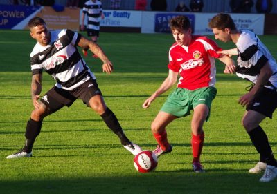 George Mason in possession for Harrogate Railway during the 2-0 defeat to Darlington 1883