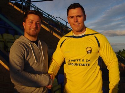 New Garforth defender Reece Chappell with assistant manager Andy Sunley