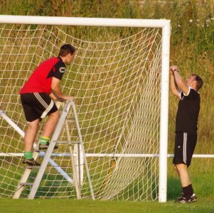 There was also a delay as Stocksbridge's goalkeeper pulled the net down