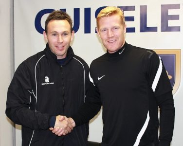 Mark Bower (left) has been sacked by Guiseley, and Adam Lockwood (right) takes on an interim basis 