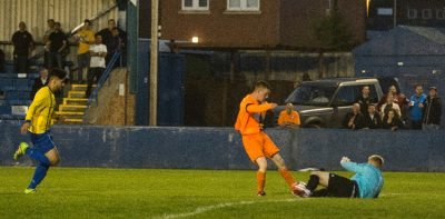 In-form Athersley striker Kai Hancock goes close in the 1-0 defeat at Albion Sports