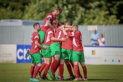 Railway celebrate Harry Brown's goal. Picture: Caught Light Photography