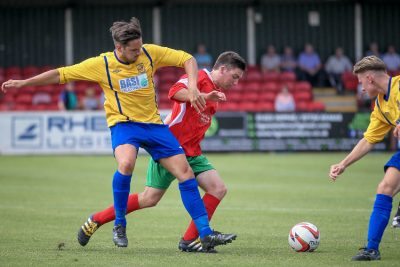 Harry Brown in action during Harrogate Railway's 1-1 draw with Albion Sports. Picture: Caught Light Photography