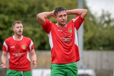 Paul Beesley pictured during Harrogate Railway's 2-2 draw at Barton Town Old Boys. Picture: Caught Light Photography