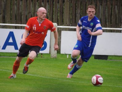 Danny Bunch on the attack for Brighouse Town during the 3-0 defeat to Lancaster City