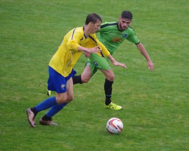 Casey Stewart on the attack for Garforth Town in the 3-0 defeat to Pickering Town