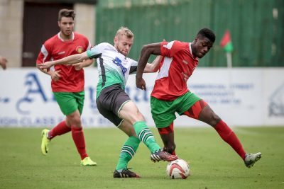 Harrogate Railway goal-scorer Brandon Deane turns and runs with the ball. Picture: Caught Light Photography