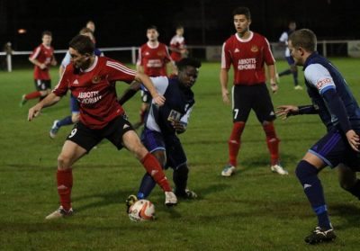 Duka (centre) scored twice in Goole's West Riding County Cup win at Knaresborough. Picture: Craig Dinsdale