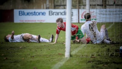 Fraser Hansen turns away after scoring for Harrogate Railway. Picture: Caught Light Photography