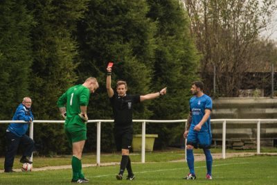 Referee Lee Hible sent Hemsworth goalkeeper Sam Leigh (left) and Lee Swift (right) off in different halves