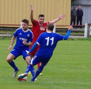 New Selby Town striker Calum Ward (centre) was the star attraction for many people